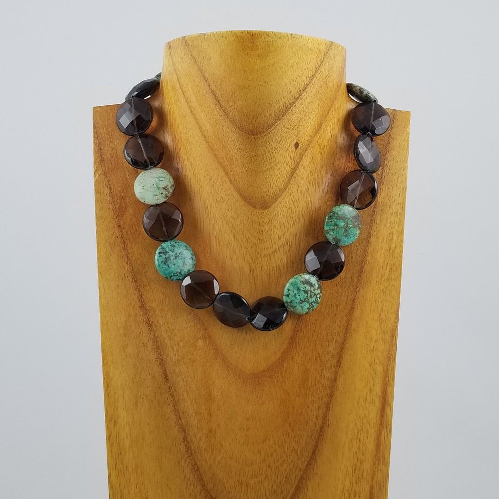 Green Turquoise and Smokey Topaz Necklace